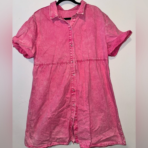 Pink Button-Up Babydoll Dress - Picture 1 of 2